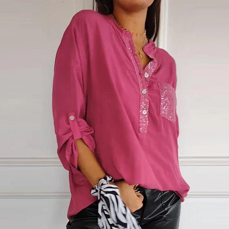 Aria™ | Baumwollbluse mit V - Ausschnitt und Pailletten - Finezo.de