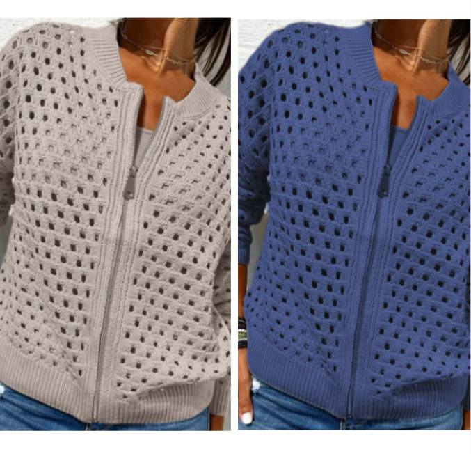 Amelie™ | Gestrickte Damenjacke mit Reißverschluss und Ausschnitten - 50% RABATT