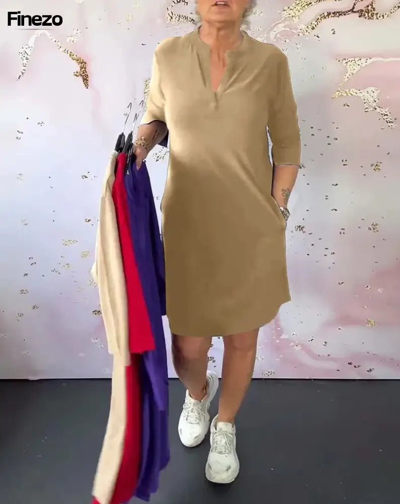 Marvelle™ | Stilvolle Einfarbige Kleid mit V - Ausschnitt | 1+1 GRATIS - Finezo.de