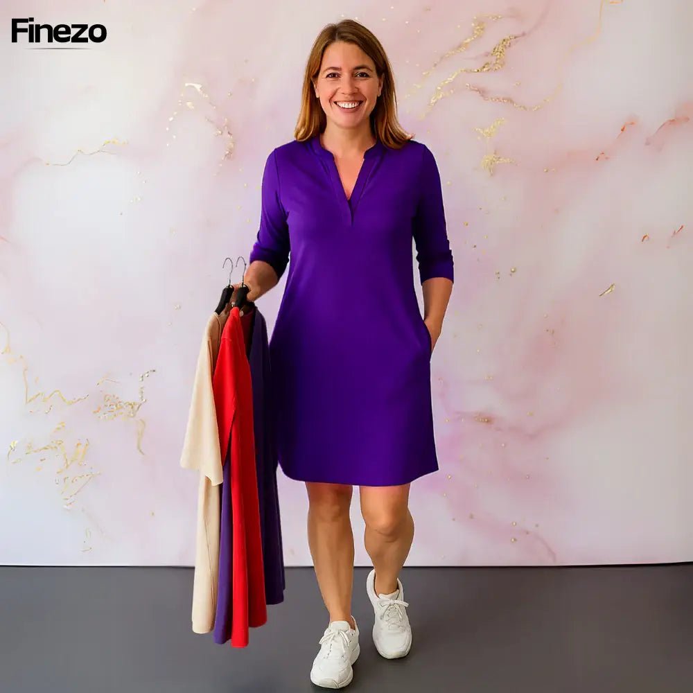 Marvelle™ | Stilvolle Einfarbige Kleid mit V - Ausschnitt | 1+1 GRATIS - Finezo.de