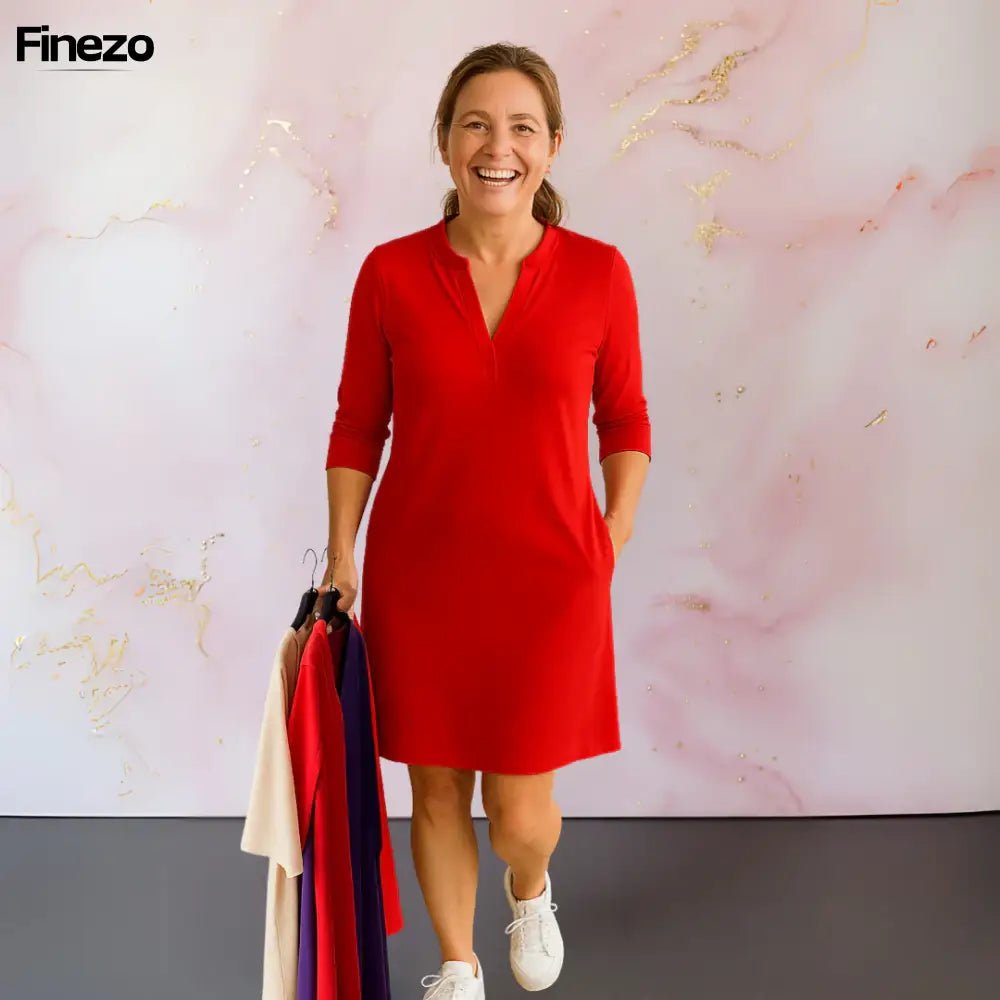 Marvelle™ | Stilvolle Einfarbige Kleid mit V - Ausschnitt | 1+1 GRATIS - Finezo.de