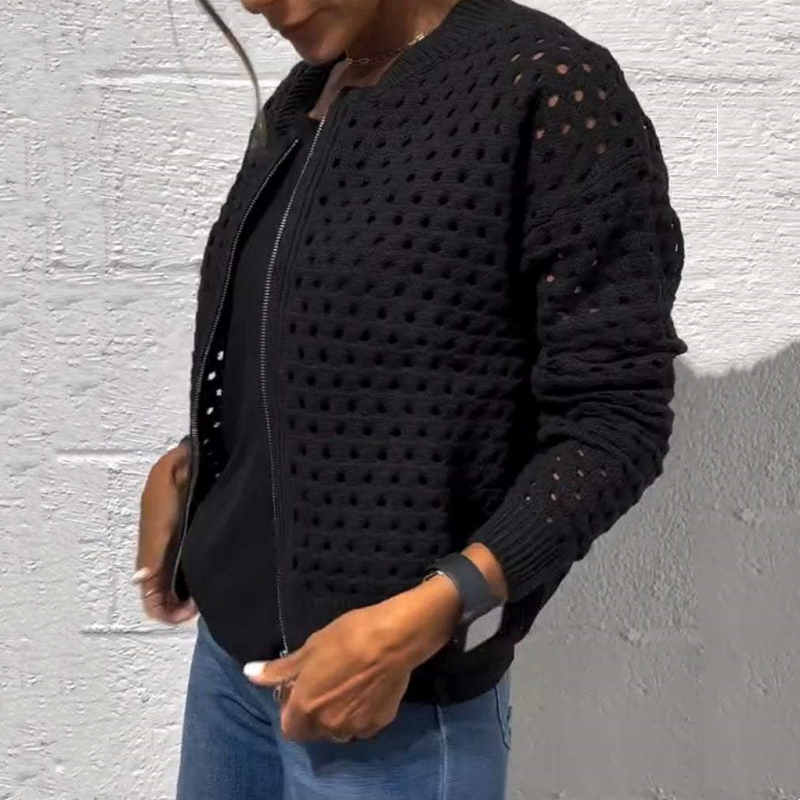Amelie™ | Gestrickte Damenjacke mit Reißverschluss und Ausschnitten - 50% RABATT