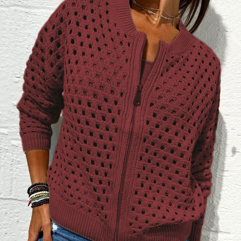 Amelie™ | Gestrickte Damenjacke mit Reißverschluss und Ausschnitten - 50% RABATT