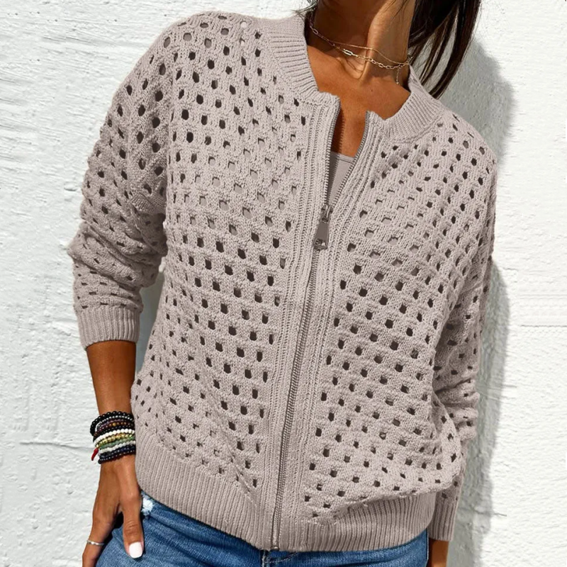 Amelie™ | Gestrickte Damenjacke mit Reißverschluss und Ausschnitten - 50% RABATT