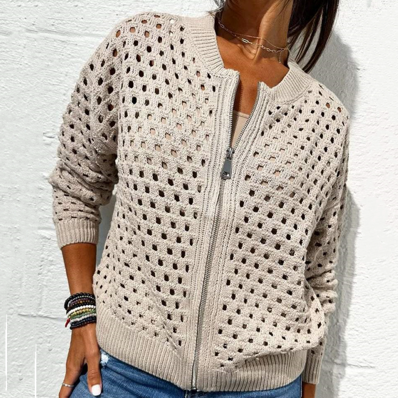 Amelie™ | Gestrickte Damenjacke mit Reißverschluss und Ausschnitten - 50% RABATT