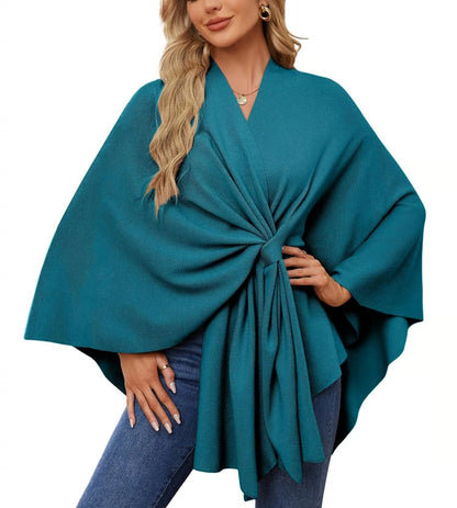 Elegante Schal-Wraps Weicher Offener Poncho-Pullover