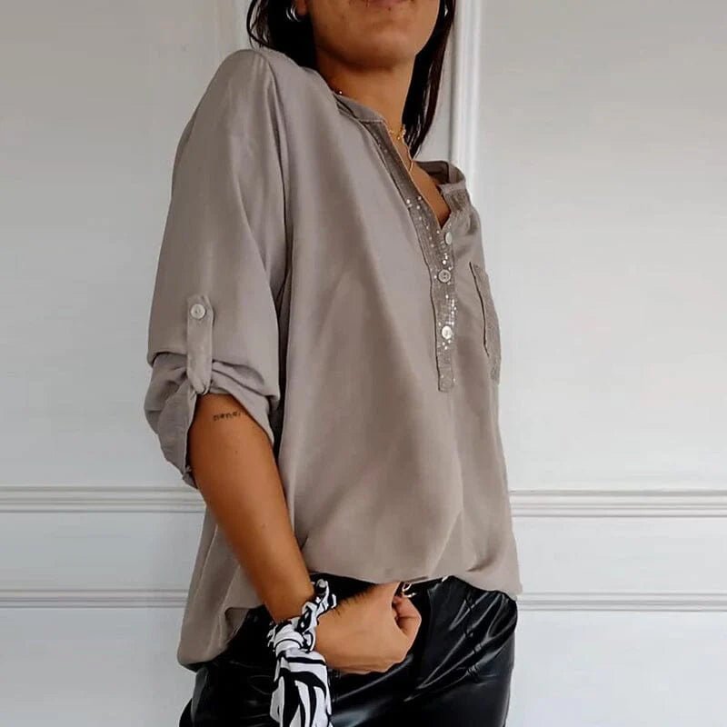 Aria™ | Baumwollbluse mit V - Ausschnitt und Pailletten - Finezo.de