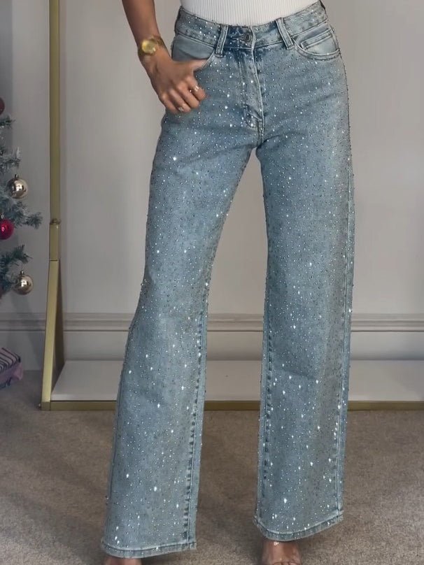 Lola | Hoge Taille Diamanté Rechte Jeans - Finezo.de