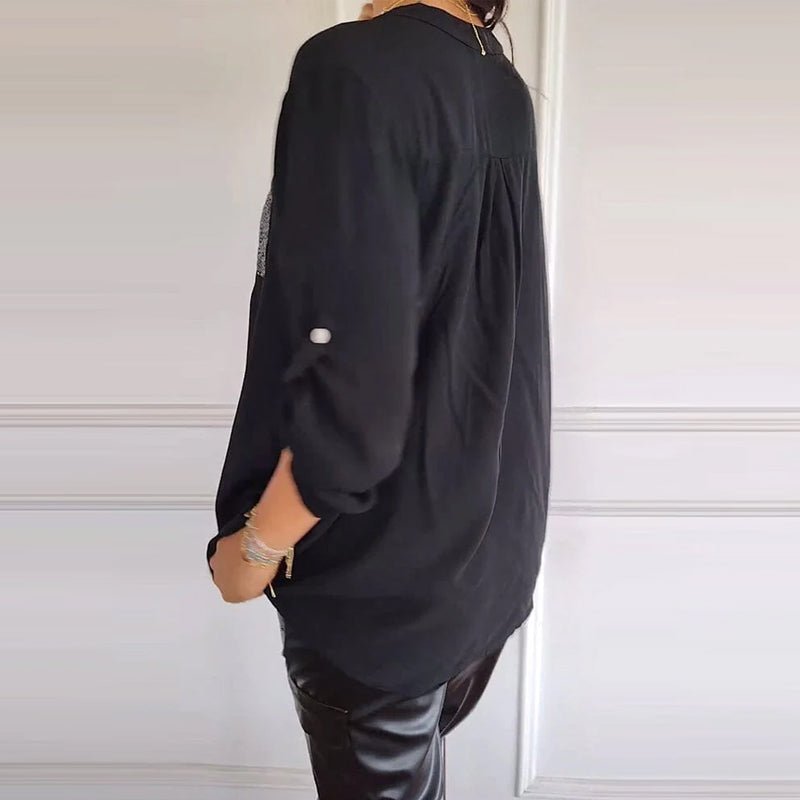 Aria™ | Baumwollbluse mit V - Ausschnitt und Pailletten - Finezo.de