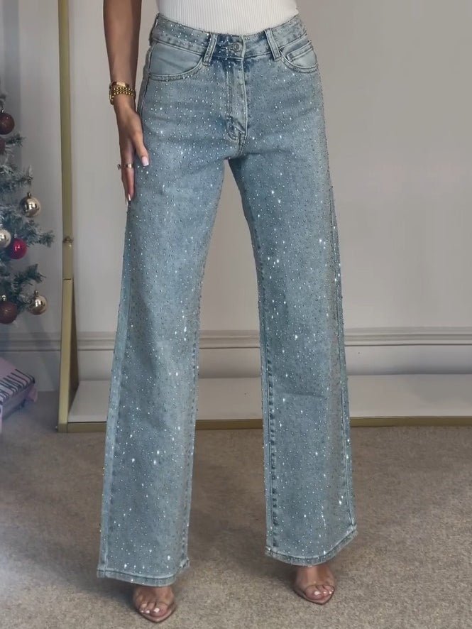 Lola | Hoge Taille Diamanté Rechte Jeans - Finezo.de