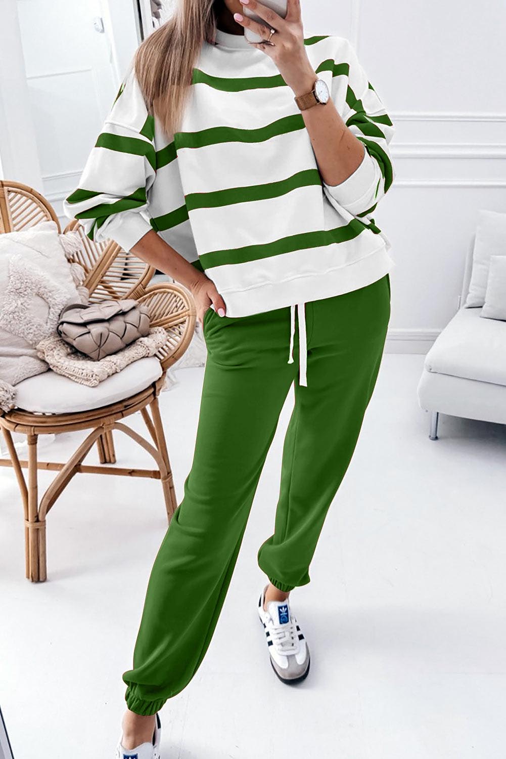 Finezo | Streifen - Drop - Shoulder - Pullover und Joggerhose - Set - Finezo.de