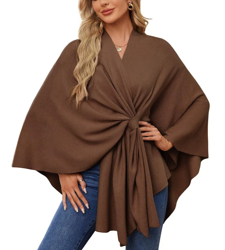 Elegante Schal-Wraps Weicher Offener Poncho-Pullover