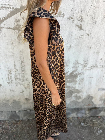 Amara™ | Maxikleid mit Leopardenmuster und V - Ausschnitt mit Vordertaschen | 50% RABATT - Finezo.de