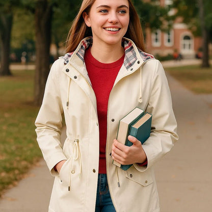 Clara | Eleganter, wasserabweisender Damenmantel mit edlem Karofutter - Finezo.de