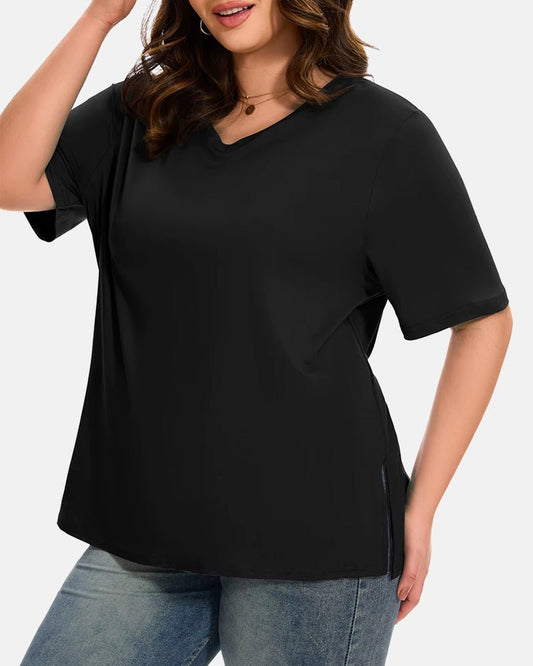 Damen - T-Shirts in Übergrößen mit Basic - Ärmeln und V - Ausschnitt - Finezo.de