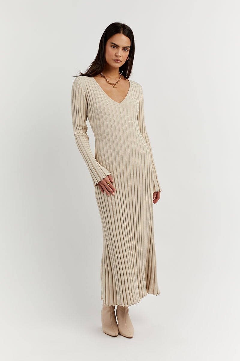 Mary™ | Gestricktes Midi-Kleid mit V-Ausschnitt | 50% RABATT