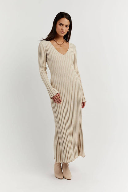 Mary™ | Gestricktes Midi - Kleid mit V - Ausschnitt | 50% RABATT - Finezo.de