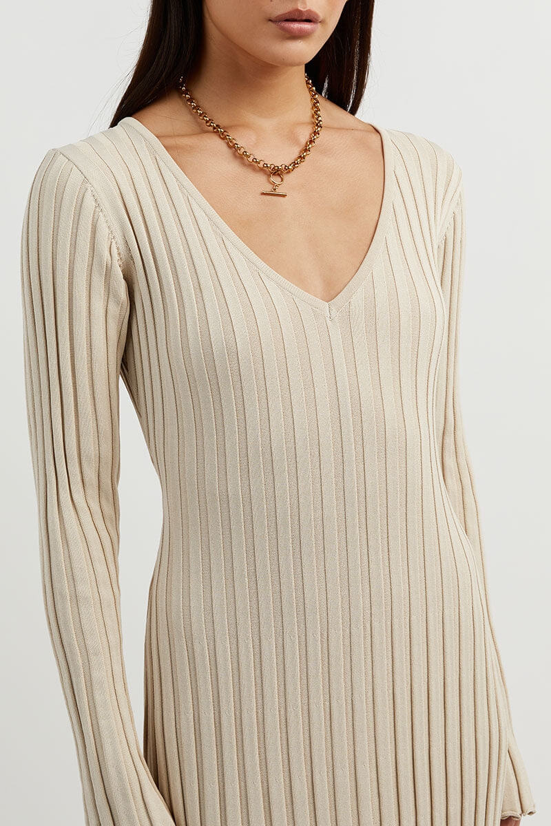 Mary™ | Gestricktes Midi-Kleid mit V-Ausschnitt | 50% RABATT
