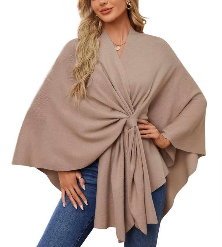 Elegante Schal-Wraps Weicher Offener Poncho-Pullover