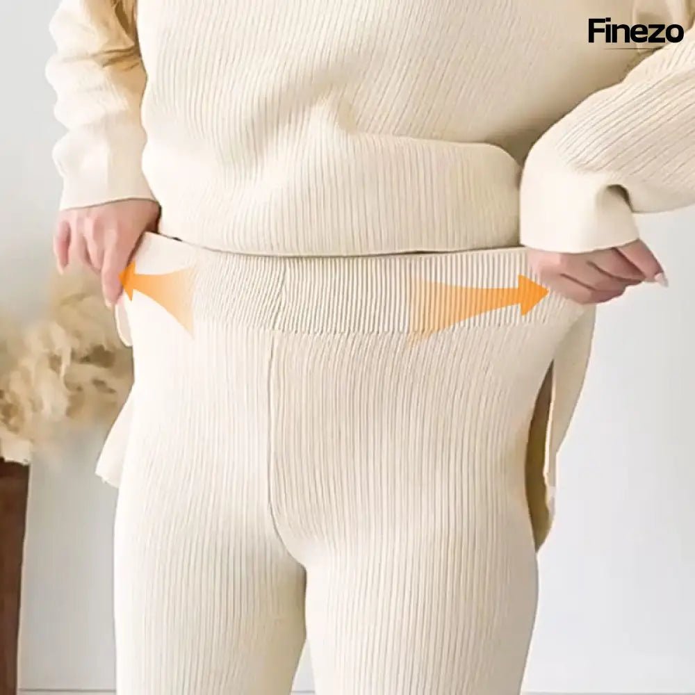 Elara™ | V - Ausschnitt Freizeit Spalten Strick Zweiteiliges Set | 50% RABATT - Finezo.de