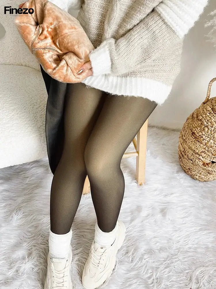 Finezo - Strumpfhosen im Bare - Leg - Look mit Fleece gefüttert - Finezo.de