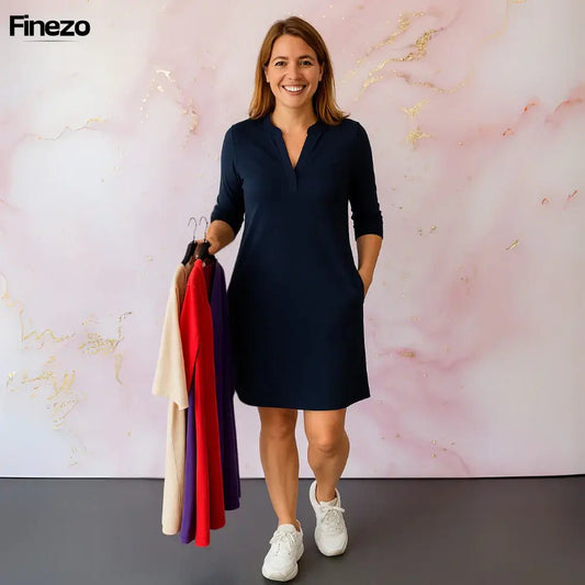 Marvelle™ | Stilvolle Einfarbige Kleid mit V - Ausschnitt | 1+1 GRATIS - Finezo.de