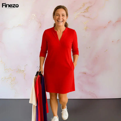 Marvelle™ | Stilvolle Einfarbige Kleid mit V - Ausschnitt | 1+1 GRATIS - Finezo.de