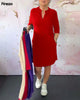 Marvelle™ | Stilvolle Einfarbige Kleid mit V-Ausschnitt | 50% RABATT Rot / S