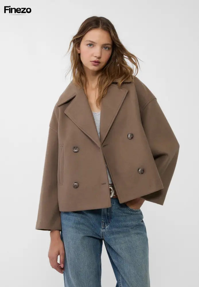 Riva™ | Kurze Doppelreiher-Jacke | 50% RABATT Braun / XS