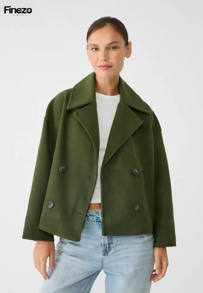 Riva™ | Kurze Doppelreiher-Jacke | 50% RABATT Grün / XS