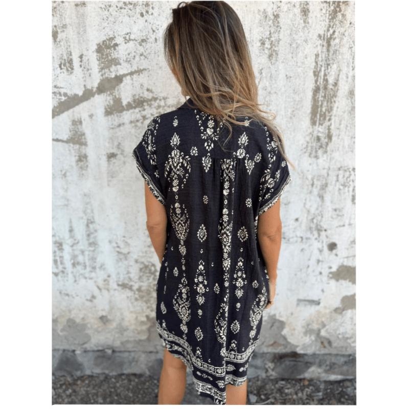 Rosalie™ | Locker sitzende bedruckte Kleid mit kurzen Ärmeln und Taschen | 50% RABATT - Finezo.de