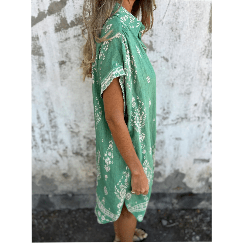 Rosalie™ | Locker sitzende bedruckte Kleid mit kurzen Ärmeln und Taschen | 50% RABATT - Finezo.de