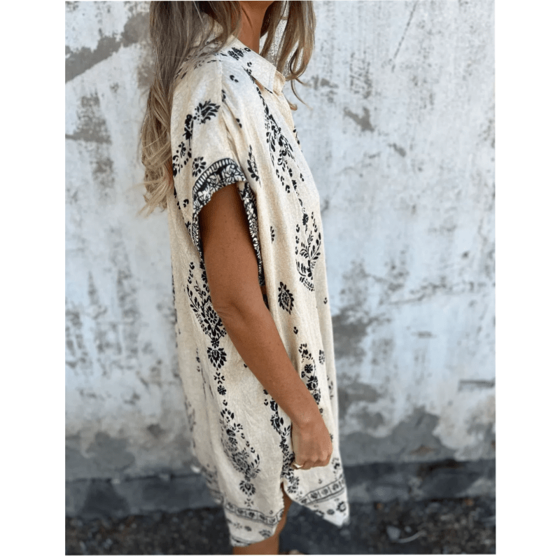 Rosalie™ | Locker sitzende bedruckte Kleid mit kurzen Ärmeln und Taschen | 50% RABATT - Finezo.de