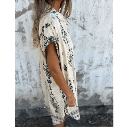 Rosalie™ | Locker sitzende bedruckte Kleid mit kurzen Ärmeln und Taschen | 50% RABATT - Finezo.de