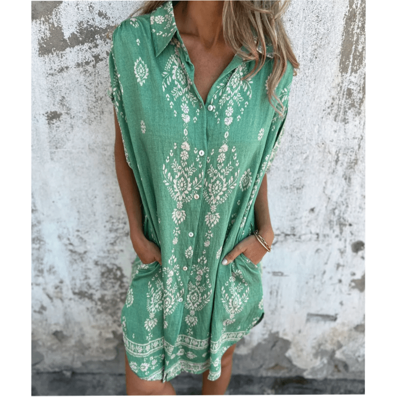 Rosalie™ | Locker sitzende bedruckte Kleid mit kurzen Ärmeln und Taschen | 50% RABATT - Finezo.de