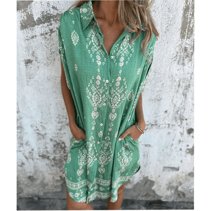 Rosalie™ | Locker sitzende bedruckte Kleid mit kurzen Ärmeln und Taschen | 50% RABATT - Finezo.de