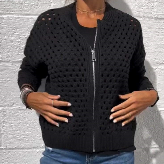 Amelie™ | Gestrickte Damenjacke mit Reißverschluss und Ausschnitten - 50% RABATT
